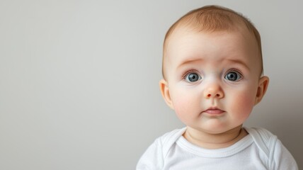 Adorable baby with big blue eyes and a curious expression ready to explore the world around them.