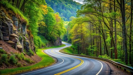 Obraz premium Scenic view of winding road in West Virginia mountains with leading lines