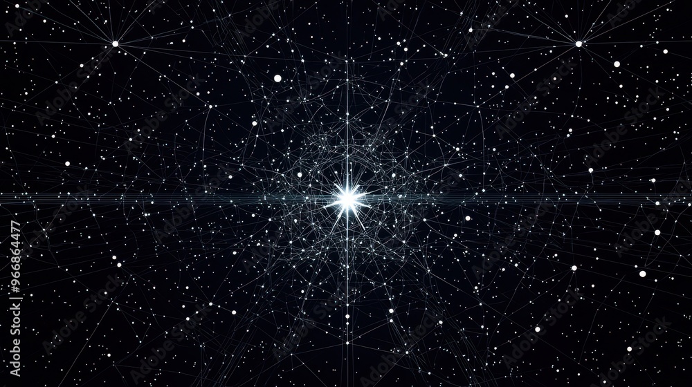 Poster abstract network of interconnected nodes with bright star in the center