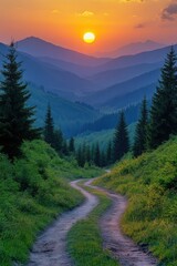 Sunset over a Mountain Road