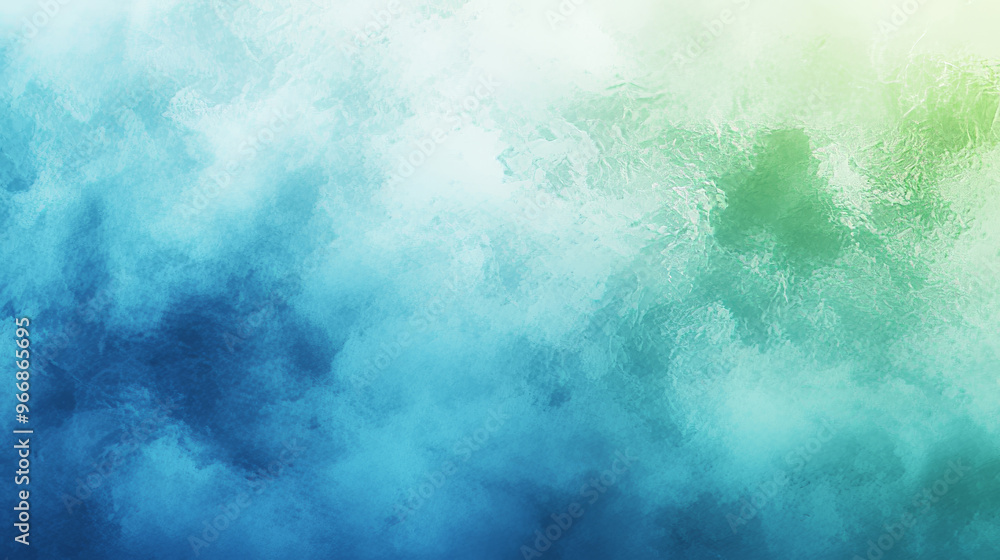 Poster a soft blue and green background with a blurry effect. it features a colorful, abstract design with 