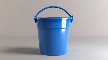 A blue plastic bucket with a handle, isolated on a white background.
