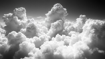 Black and White Aerial View of Puffy Clouds