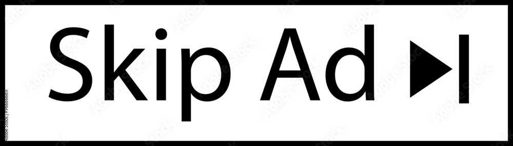 Poster skip ad button icon in trendy black line style. skip advertisement png button for website design, on