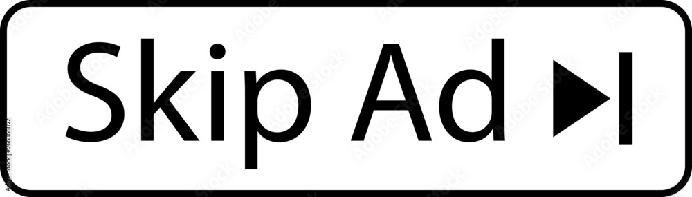 Poster skip ad button icon in trendy black line style. skip advertisement png button for website design, on