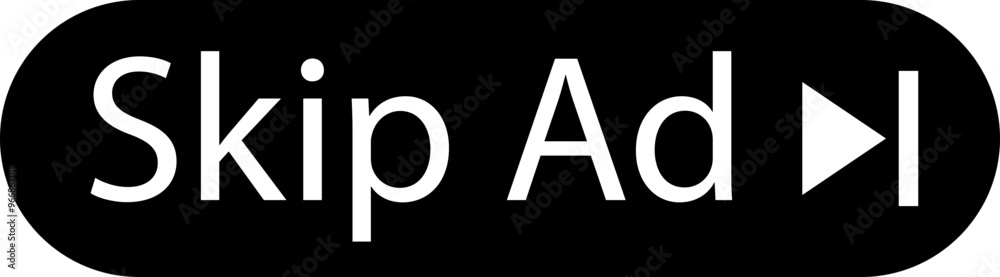Poster skip ad button icon in trendy black flat style. skip advertisement png button for website design, on
