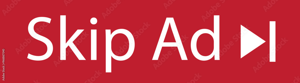 Poster skip ad button icon in trendy red flat style. skip advertisement png button for website design, onli