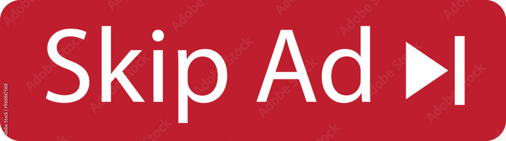 Poster skip ad button icon in trendy red flat style. skip advertisement png button for website design, onli