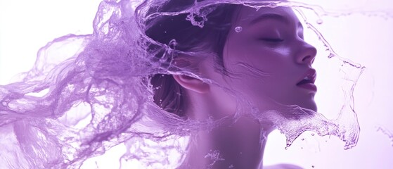 Fototapeta premium Woman's Face Half Submerged in Lavender Water Splashes