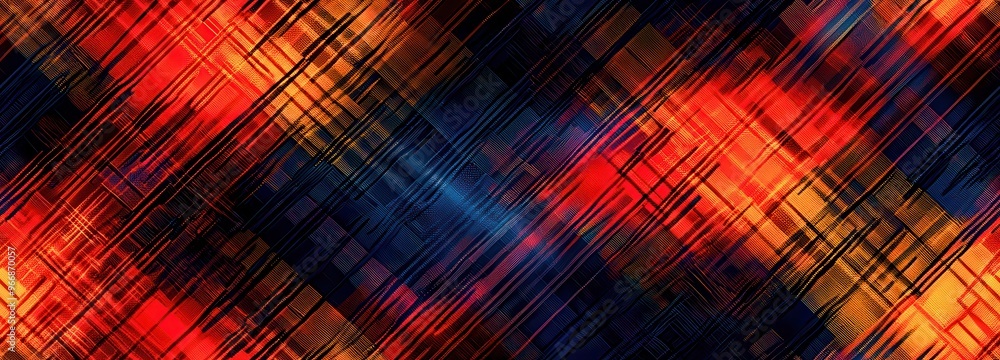 Poster vibrant abstract background featuring intersecting lines in warm hues of red, orange, and blue, perf