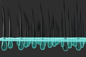 Nourish hair of shampoo or serum. Repair damaged hair. 3d rendering.	