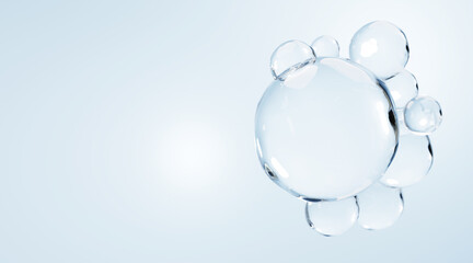  liquid bubbles. Collagen bubbles. Concept for cosmetics. 3d Cosmetic molecule Serum.	
