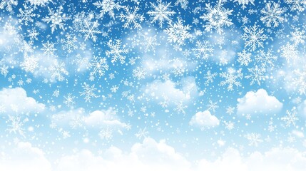 Naklejka premium Winter Wonderland Background with Snowflakes and Clouds