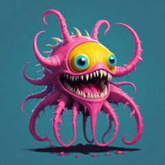 Fototapeta premium pink or purple eerie and angry tentacles monster illustration