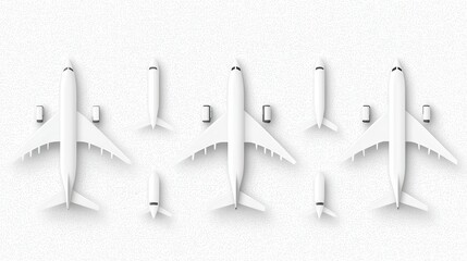 White Airplanes on White Background  Top View  Minimalism  Travel
