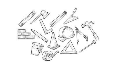 construction tools handdrawn collection