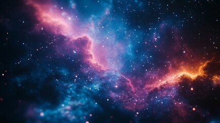 Naklejka premium Cosmic Nebula with Pink and Blue Swirls and Stars