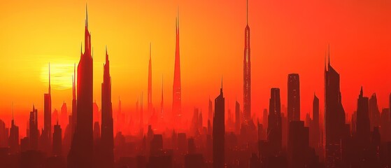 Obraz premium A Cityscape of Skyscrapers Silhouetted Against a Sunset