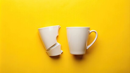 Shattered mug pieces on yellow