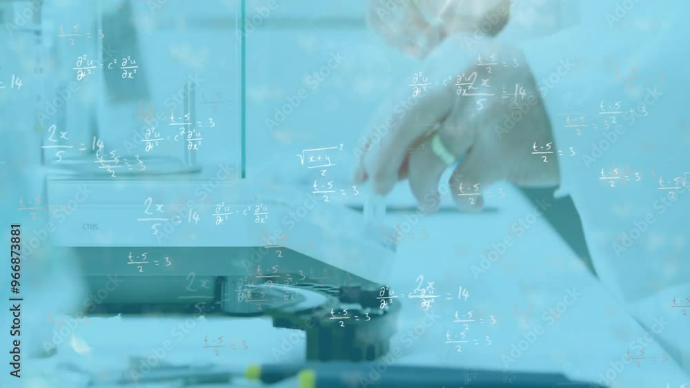 Canvas Prints animation of mathematical equations over caucasian male scientist doing experiment