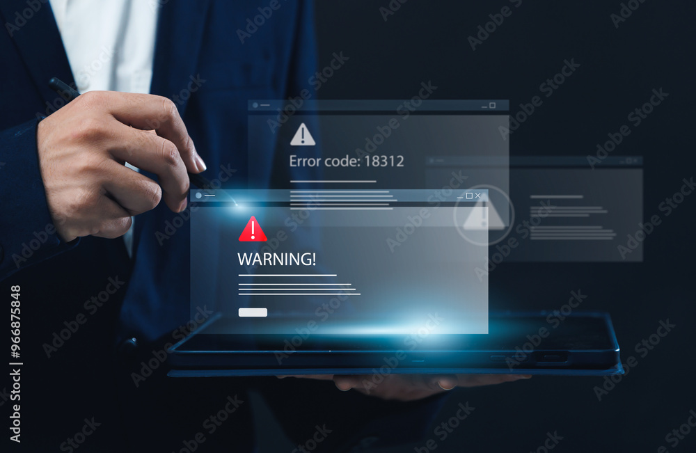 Poster online internet web page of websites security access, business internet caution and warning on risks