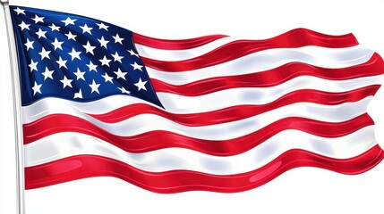 Obraz premium Waving American Flag on White Background