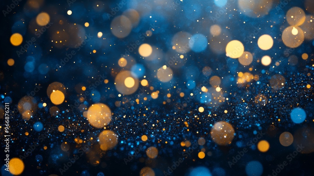 Poster dark blue particles blend with shimmering gold flecks, creating an enchanting visual effect that sho