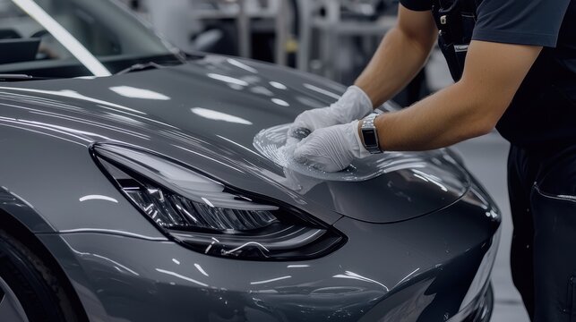 Car Detailing Service  Applying Protective Film to a New Car