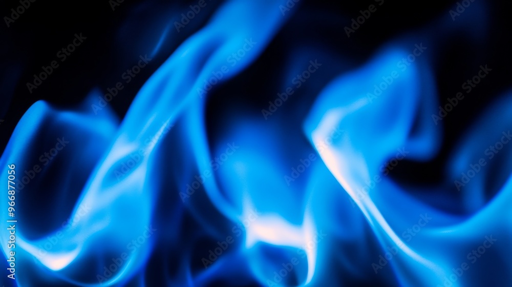 Poster a striking blue flame dances upwards, illuminated against a deep black background, creating an encha