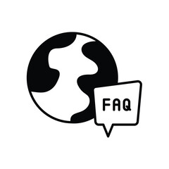 global faq glyph icon with white background vector stock illustration