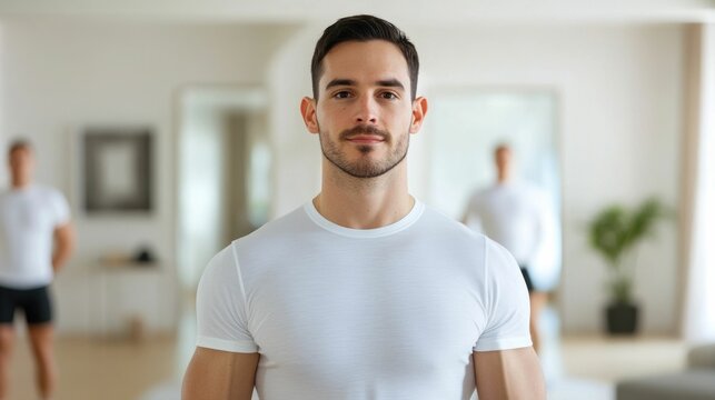 Man Utilizing Resistance Bands for an Effective Home Workout Targeting Upper Body Muscles and Achieving Strength and Tone