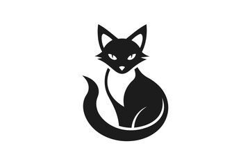 A line cat logo icon, featuring a modern stylish shape with an underline, set on a solid white background silhouette black vector art illustration