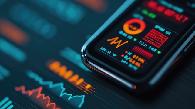 Close up view of a fitness tracker device seamlessly syncing with a smartphone app enabling data transfer real time analytics and performance insights for a healthier more active lifestyle