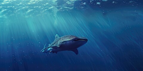 Fototapeta premium Adult whale shark swimming in the deep blue ocean
