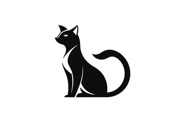 A line cat logo icon, featuring a modern stylish shape with an underline, set on a solid white background silhouette black vector art illustration