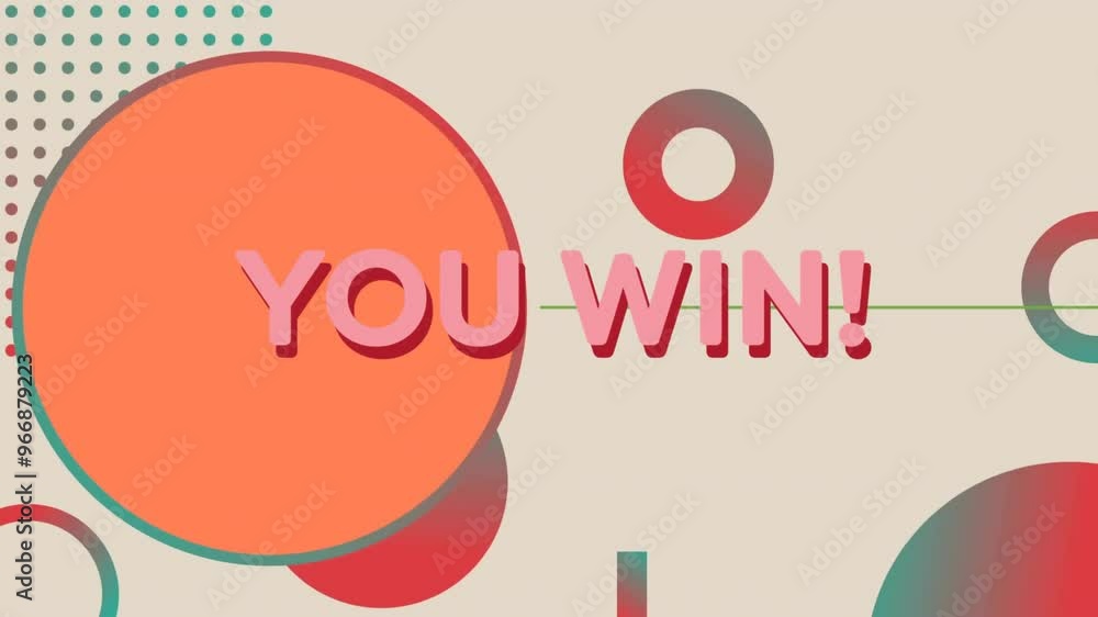 Poster animation of you win text over shapes moving
