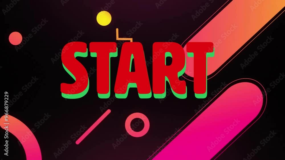 Poster animation of start text over shapes moving