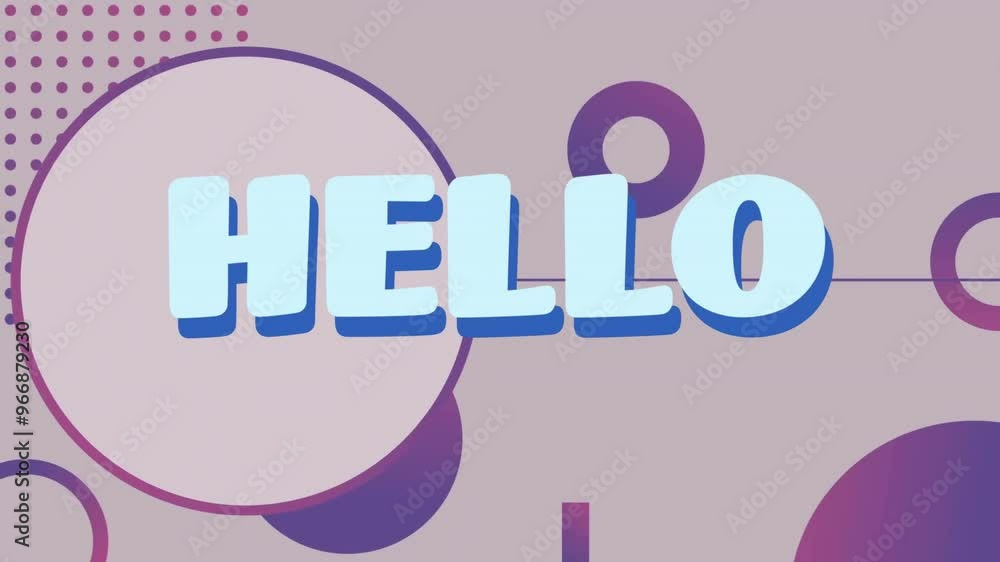 Poster Animation of hello text over shapes moving