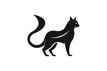 A line cat logo icon, featuring a modern stylish shape with an underline, set on a solid white background silhouette black vector art illustration