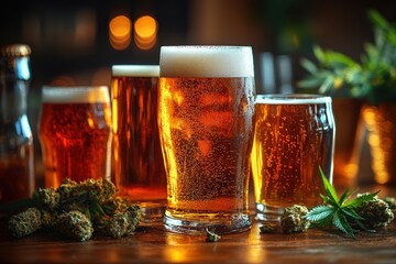 Cannabis-Themed Craft Beers and Drinks on a Table