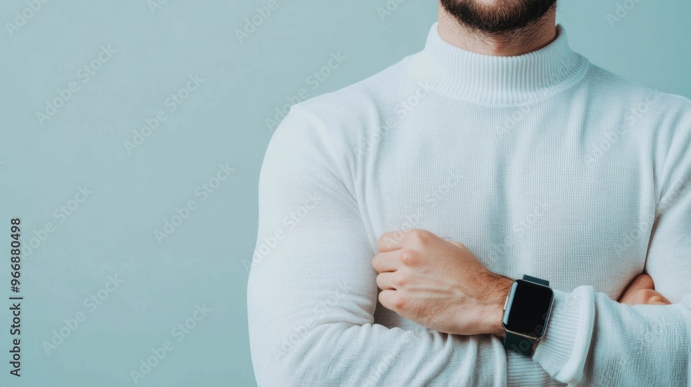Poster closeup of a man checking his vo2 max and other advanced fitness metrics on a smartwatch after a run