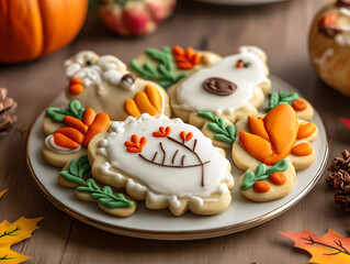 Obraz premium Sugar Cookies Thanksgiving Day themed, food photography