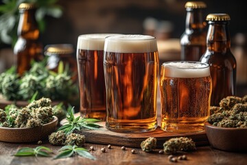 Cannabis-Themed Craft Beers and Drinks on a Table