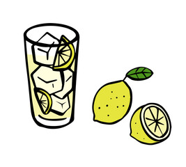 筆書き　レモンサワー　線画イラスト
