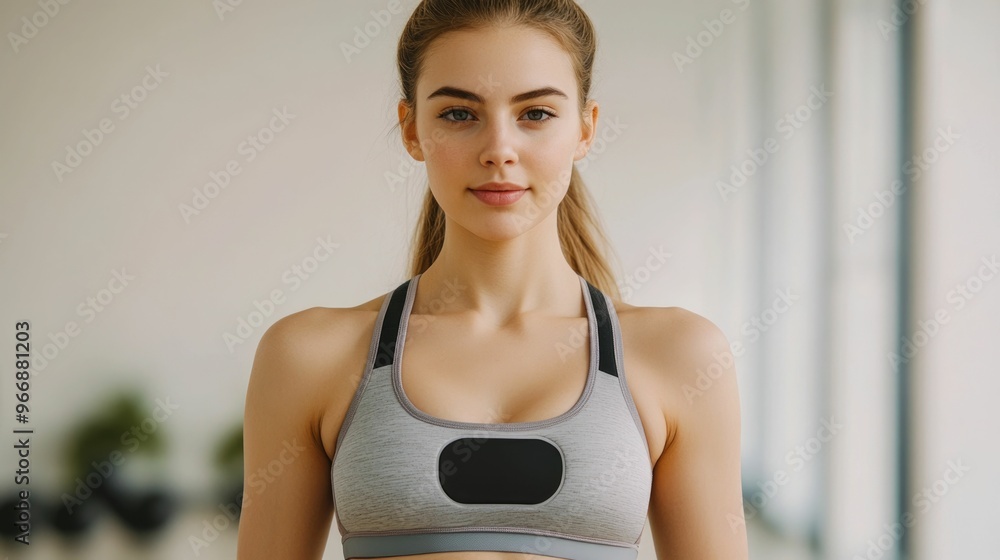 Aufkleber woman using a cutting edge smart recovery device on her muscles after an intense workout session exp