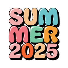 Colorful "Summer 2025" vector text illustration in playful style for design