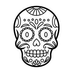 Coloring page Skull Illustration with Intricate Patterns, halloween doodle style