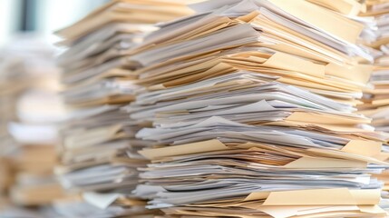 Stack of Paper Documents and Files in Office