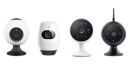 Set of security camera isolated on transparent white background, cut out png