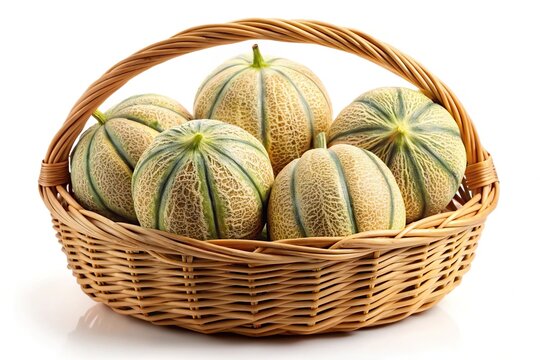 recommend clip art: Silhouette of melons in wicker basket on white background